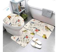 Buewutiry Set di 3 tappeti da bagno assorbenti e lavabili, motivo uccellini, copriwater a forma di U, morbidi tappetini da doccia per vasca da bagno e WC