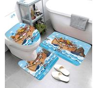 Buewutiry Set di 3 tappeti da bagno con animali sull'arca di Noè, galleggianti, assorbenti, lavabili, copriwater a forma di U, tappetino per il contorno del WC, morbidi tappetini da doccia, tappetino