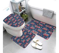 Buewutiry Set di 3 tappeti da bagno con camion dei pompieri, 1 tappetino da bagno assorbente e lavabile, copriwater a forma di U, tappetino contorno, morbido tappetino da doccia tappetino da bagno per