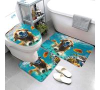 Buewutiry Set di 3 tappeti da bagno con cane Underwater Adventure, assorbenti e lavabili, a forma di U, tappetino per il contorno del WC, morbidi tappetini da doccia per vasca da bagno e WC