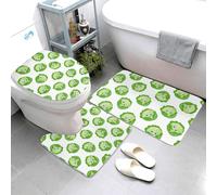 Buewutiry Set di 3 tappeti da bagno con motivo cavolo luminoso e occhi carini, divertenti tappetini da bagno assorbenti, lavabili, a forma di U, tappetino per il contorno del WC, morbidi tappetini da