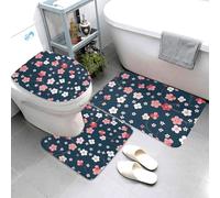 Buewutiry Set di 3 tappeti da bagno con motivo fiori di pesco, assorbenti e lavabili, a forma di U, tappetino per il contorno del WC, morbidi tappetini da doccia, tappetino da bagno per vasca da bagno