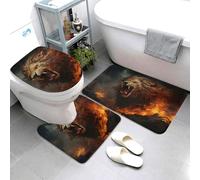 Buewutiry Set di 3 tappeti da bagno - Cool Flame Lion Un tappetino da bagno assorbente e lavabile, a forma di U, tappetino contorno, morbido tappetino da doccia tappetino da bagno per vasca da bagno