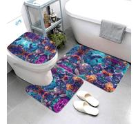 Buewutiry Set di tappeti da bagno da 3 pezzi, motivo tartaruga subacquea, delfino, polipo, assorbente, lavabile, a forma di U, tappetino sagomato per doccia, tappetino da bagno per vasca da bagno e WC