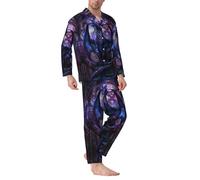 Buewutiry - Set pigiama da uomo, motivo drago fantasy nella cattedrale, manica lunga, pigiama, pigiama da uomo, Nero, M