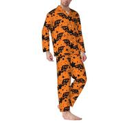 Buewutiry - Set pigiama di Halloween da uomo, 2 pezzi, pigiama di Halloween pipistrello, biancheria da notte, nero/bianco, XL