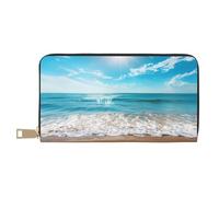 Buewutiry Sunny Ocean Waves - Portafoglio sottile in pelle per donne e uomini, con cerniera