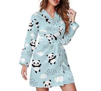 Buewutiry Vestaglia corta da donna a maniche lunghe, bella panda con cintura, camicia da notte, Stile -30, S