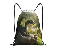 Buewutiry Zaino con coulisse - Deep Forest Stone Green Dragon piccolo con coulisse per palestra sport Cinch String Bag Zaino, Nero , S