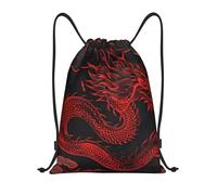 Buewutiry Zaino con coulisse, dragone rosso su sfondo nero, piccolo, con coulisse, per palestra, sport, borsa a tracolla, nero, Small