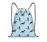 Buewutiry - Zaino con coulisse, motivo: cane da pastore tedesco, blu, piccolo con coulisse, per palestra, sport, Nero, S