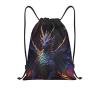 Buewutiry Zaino con coulisse - Rainbow Wings Majestic Dragon piccolo con coulisse per palestra sport Cinch String Bag Zaino, Nero , S