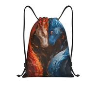 Buewutiry Zaino con coulisse - rosso e blu Fire Dragon F piccolo coulisse palestra sport cinch borsa zaino, nero, Medium