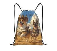 Buewutiry - Zaino con coulisse - Zaino da pastore tedesco Corgi piccolo con coulisse per palestra e sport, Nero, S