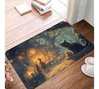 Buewutiry Zerbino anteriore per Halloween, decorazione per interni ed esterni, 40,6 x 61 cm, motivo: strega di Halloween e gatto nero, adatto sotto la porta, tappetino da bagno per cucina e bagno per