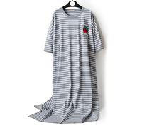 BuFanRenm Pigiama, Camicia da Notte a Righe in Cotone M-6XL a Maniche Corte da Donna Homewear Casual Abito da Casa Lungo Sleepwear Big Size XXL Grigio
