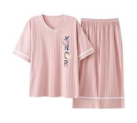BuFanRenm Pigiama da Donna, Pigiama da Donna Set Pigiama di Cotone Estivo Manica Corta da Notte per la casa Taglie Forti M-5XL 5XL 8814