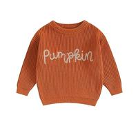 Bufarromio Maglione lavorato a maglia per bambine di Halloween, con lettera di zucca, ricamo, a maniche lunghe, girocollo, vestibilità larga, 0-3T, Arancione, 12 mesi