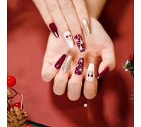 Bufenia 24 unghie finte natalizie a forma di bara di neve, ballerina, finte unghie, glitterate, in acrilico, quadrate per donne e ragazze (A)