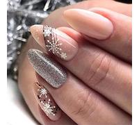 Bufenia 24 unghie finte natalizie con fiocco di neve unghie finte mandorle corte lucide ovali pressate su unghie per donne e ragazze (D)