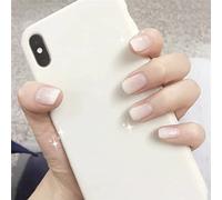 Bufenia 24 unghie finte quadrate, corte, stile french, con sfumatura bianca (A)