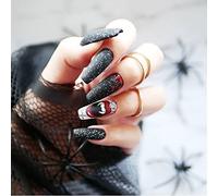 Bufenia 24Pcs Halloween Ballerina premere sulle unghie lunga lunghezza bara unghie finte stiletto unghie finte unghie finte unghie acriliche per donne e ragazze (F)