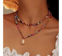 Bufenia Boho Seeds Collana girocollo con perline Collana multicolore con ciondolo conchiglia Accessori per gioielli Regolabili per donne e ragazze