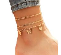 Bufenia Braccialetto alla caviglia Boho Cavigliera multistrato dorata Accessori per piedi Butterfly Beach per donne e ragazze (Farfalla)