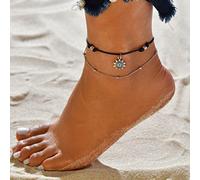 Bufenia Catena alla caviglia con perline a strati Cavigliere d'argento girasole Bracciali alla caviglia fatti a mano in pelle con catena del piede per donne e ragazze