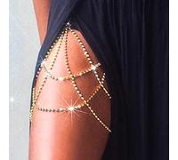 Bufenia Catena per coscia con strass sexy Catena per gambe in cristallo Catene per il corpo con glitter Accessori per catene per il corpo scintillanti multistrato Regolabili per donne e ragazze (oro)