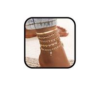 Bufenia Cavigliere a strati Boho Braccialetti alla caviglia con ciondolo a forma di cuore Catena per piedi con paillettes Gioielli per piedi chiave da spiaggia estiva per donne e ragazze