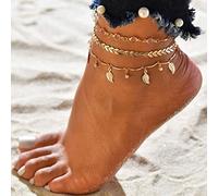 Bufenia Cavigliere a strati Catena con bracciale alla caviglia in oro Cavigliere estive da spiaggia regolabili Gioielli per piedi per donne e ragazze (Foglie e cristallo)