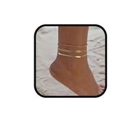 Bufenia Cavigliere Boho Bracciali alla caviglia a lisca di pesce d'oro Set di cavigliere a strati di foglie Accessori per gioielli con catena per piedi da spiaggia estiva per donne e ragazze