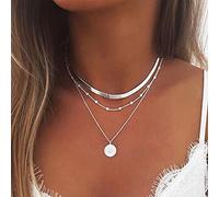 Bufenia Collana a strati Boho Collana girocollo in argento con catena a serpente Collana con ciondolo con perline di moneta Accessori per gioielli per donne e ragazze adolescenti