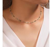 Bufenia Collana con catena a clavicola con perline quadrate verdi semplici Collane con girocollo a sfera in oro Gioielli regolabili per donne e Grils