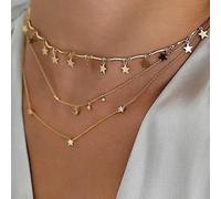 Bufenia Collana girocollo a stella con nappa a strati Collane con ciondolo con strass e luna in oro Accessori per gioielli Regolabili per donne e ragazze