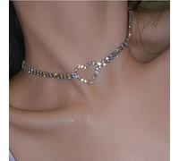 Bufenia Collana girocollo con strass Collane a cuore in argento Girocolli in cristallo alla moda Accessori per catena da collo vintage per donne e ragazze