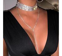 Bufenia Collana girocollo con strass Gioielli Collane regolabili con ciondolo in cristallo Collane lunghe Girocolli in argento per donne e ragazze