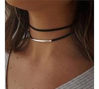 Bufenia Collana girocollo in velluto nero a doppio strato con decorazione a tubo d'argento Collane gotiche Gioielli per donne e ragazze