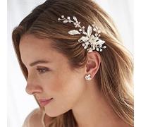 Bufenia Fermagli per capelli da sposa con fiori Fermagli per capelli con perle Copricapo con strass Foglie Accessori per capelli da sposa per donne e ragazze (Argento)