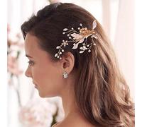 Bufenia Fermagli per capelli da sposa con fiori Fermagli per capelli con perle Copricapo con strass Foglie Accessori per capelli da sposa per donne e ragazze (Oro)
