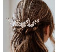 Bufenia Fermagli per capelli da sposa in cristallo Pezzi per capelli da sposa con fiori bianchi Accessori per capelli da damigella d'onore per la sposa fatti a mano, confezione da 3 (Oro)
