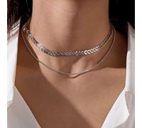 Bufenia Girocollo a catena a lisca di pesce a strati Collane a girocollo punk con catena a clavicola semplice per donne e ragazze (Argento)