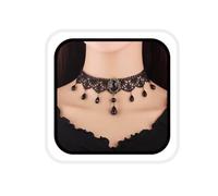 Bufenia Girocollo in pizzo nero gotico Collare girocollo di Halloween Collana girocollo con strass sexy per gioielli da donna regolabile (C)