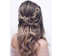 Bufenia Pettine per capelli da sposa a foglia Fascia per capelli da sposa con strass per donne e ragazze (Oro)