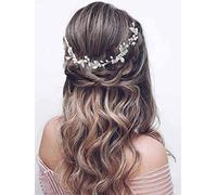 Bufenia Pettine per capelli da sposa a foglia Fascia per capelli da sposa con strass per donne e ragazze (Argento)