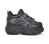 Buffalo 1339-14 Scarpe da ginnastica con plateau grosso da donna in similpelle nera, sneakers alla moda