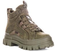 Buffalo Aspha Medio per Vegani Nubuck Filettata Plateau Donna Stivali IN Kaki UK