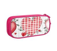 Buffalo - Astuccio a quadri con cuore per ragazzi e ragazze, romantico, grande, per penne, cancelleria da scrivania, astuccio per matite per scuola e ufficio con cerniera, Blu, 21x5x10.5cm, Astuccio