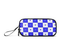 Buffalo - Astuccio in nylon con motivo a quadri bianchi e blu, per ragazze, grande capacità, organizer per cancelleria universitaria, per ragazzi elementari